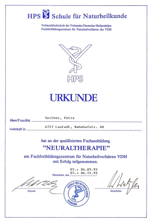 Zertifikat Neuraltherapie